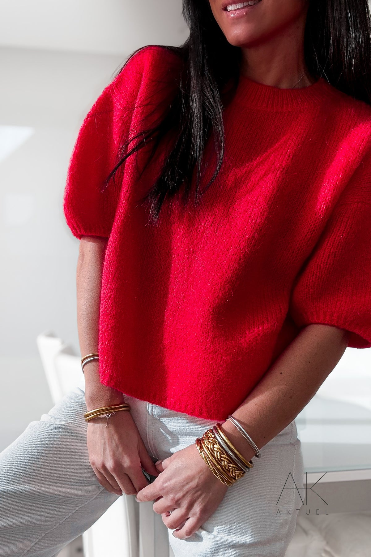 Pull à manches courtes rouge