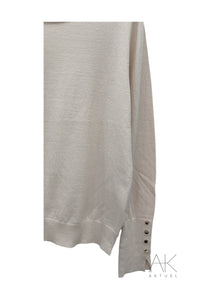 Pull fin col rond beige