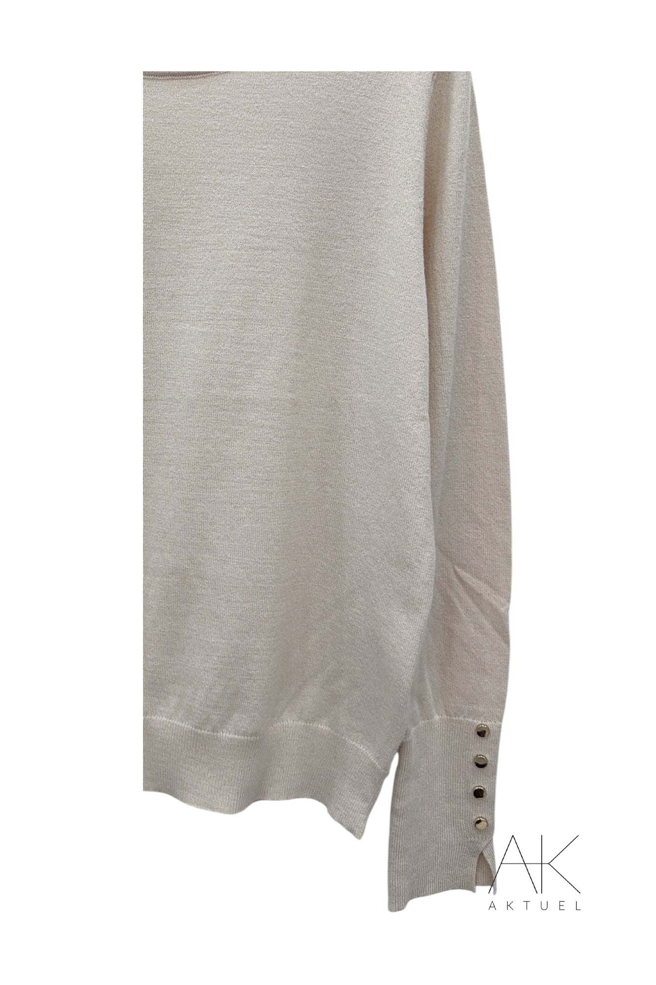 Pull fin col rond beige