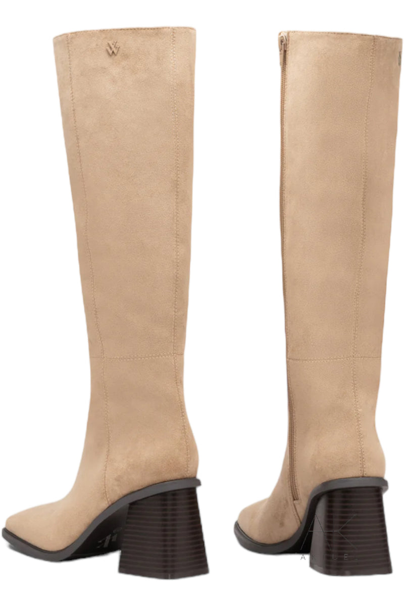 Bottes Rita beige à talon trapèzed