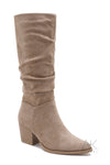 Bottes santiag hautes suédine beige à talon