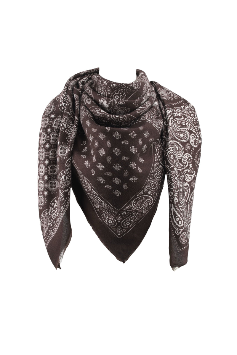 Foulard carré marron à motif bandana