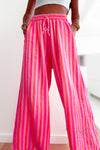 Pantalon large en gaze de coton à rayures fuschia et orange