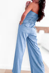 Combinaison bustier fluide en bleu denim