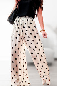 Pantalon fluide satiné écru à pois