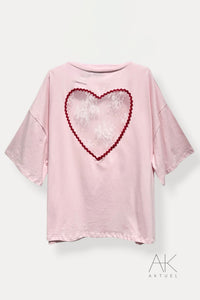 T-shirt rose cœur dentelle dans le dos