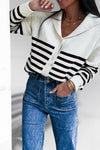 Pull rayé écru et marron