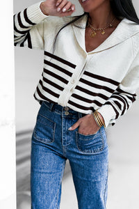 Pull rayé écru et marron