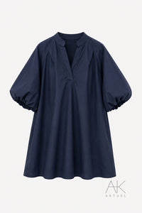 Robe courte manches ballon bleu marine