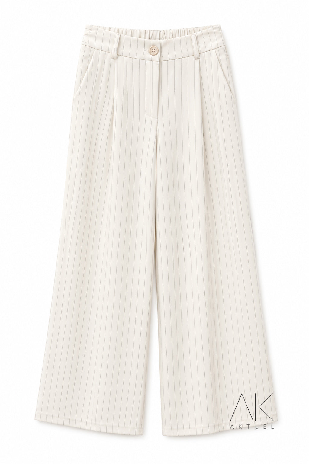 Pantalon large écru à fines rayures