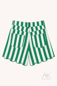 Short en jean à rayures finition festonnée vert