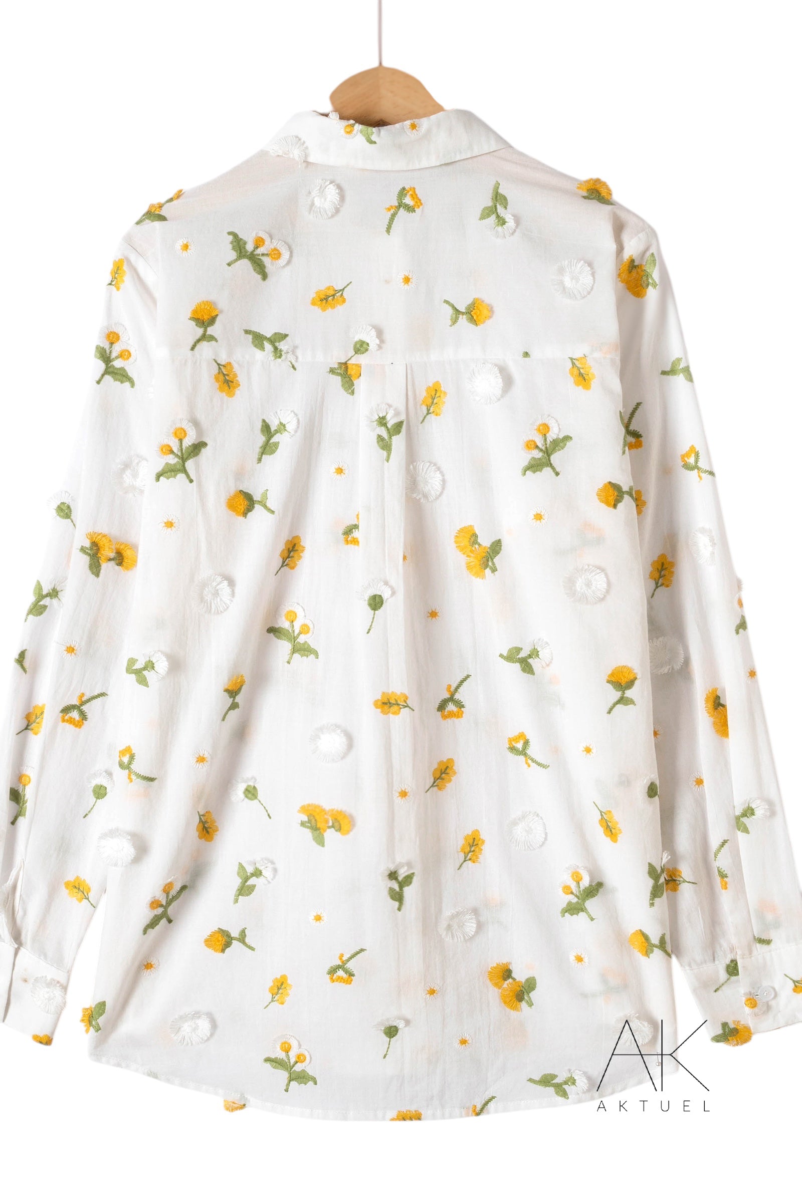 Chemise blanche à motifs floraux jaunes et verts