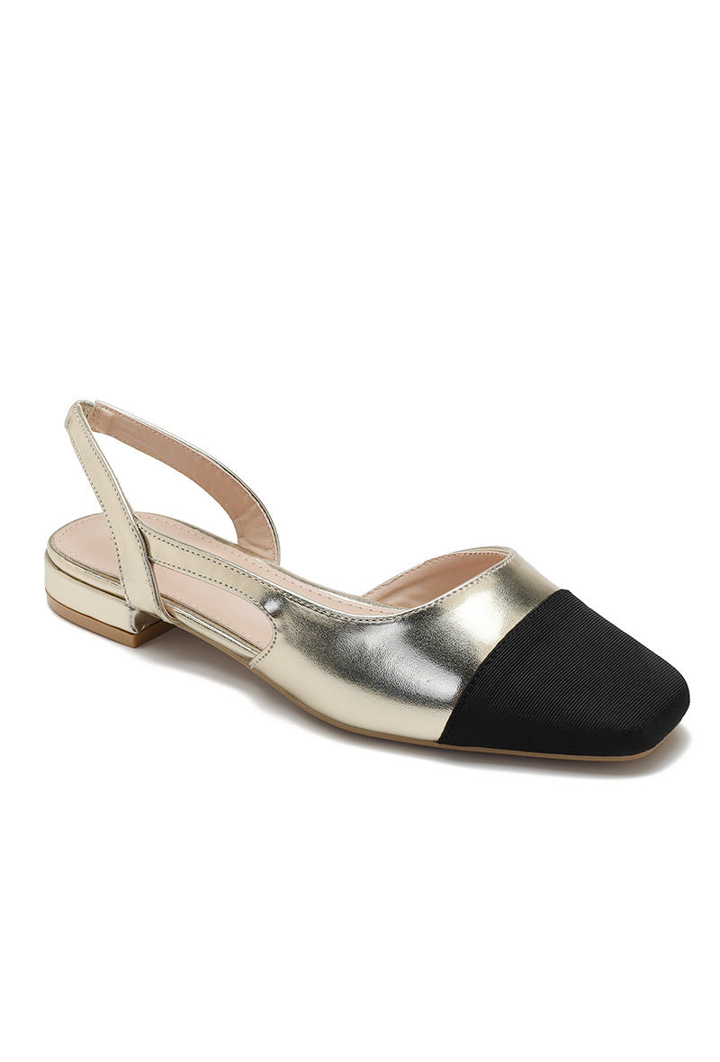 Slingback bicolores dorées et noires