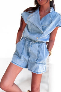 Combishort en jean léger bleu denim