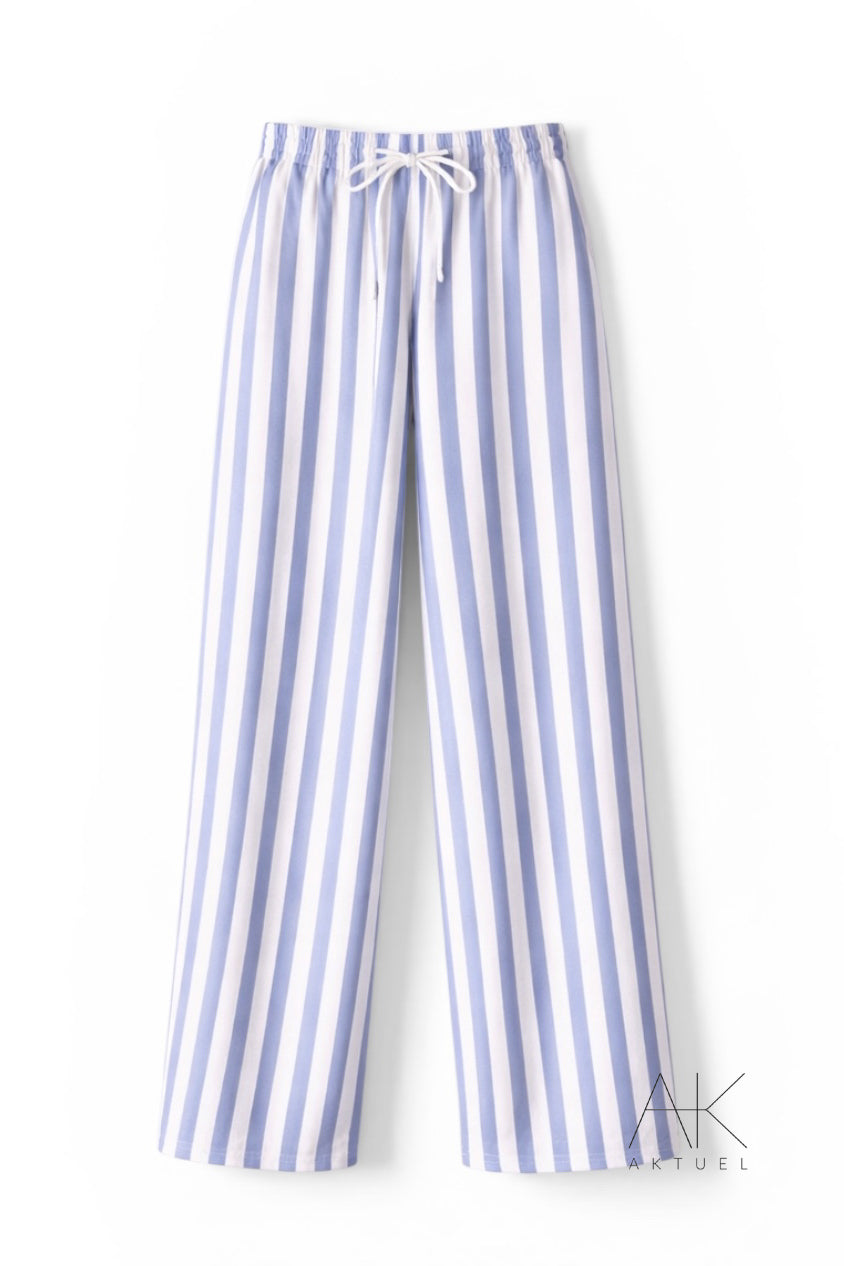 Pantalon rayé bleu et blanc