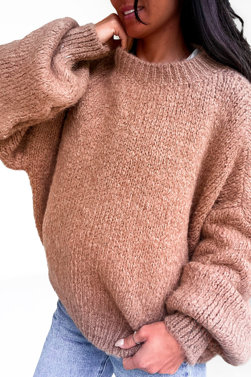 Pull beige en maille épaisse