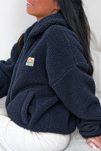 Veste Polaire moutonnée à capuche zippée bleu marine