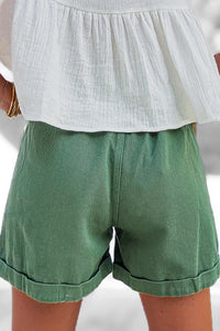 Short taille haute en coton kaki
