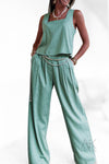 Pantalon fluide vert d'eau à pinces