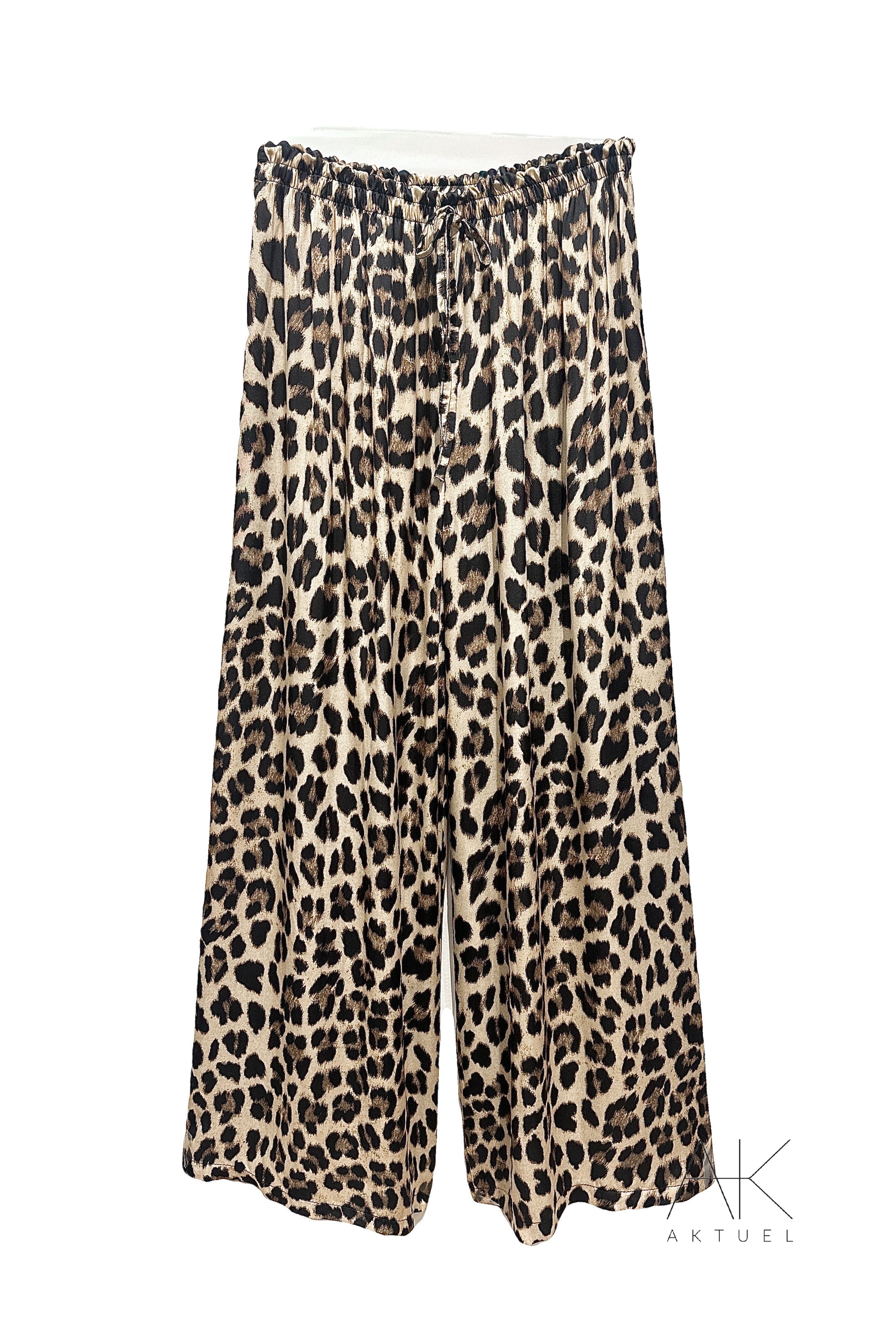 Pantalon fluide à motif léopard beige