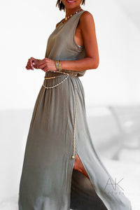 Ensemble jupe longue et top kaki