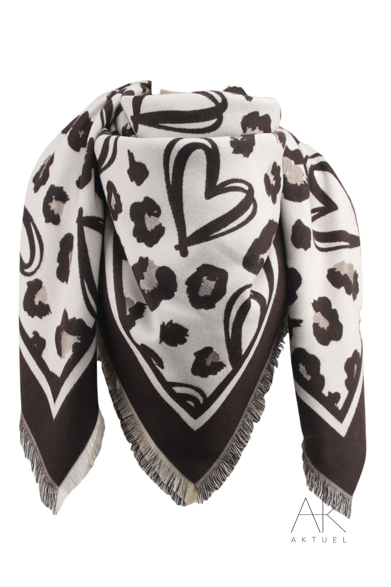 Foulard marron carré motifs cœurs