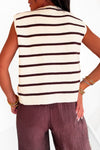 Top en maille rayée marron avec des boutons broches soleil