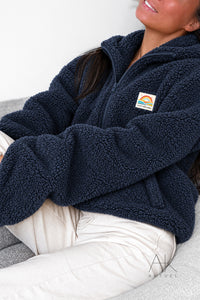 Veste Polaire moutonnée à capuche zippée bleu marine