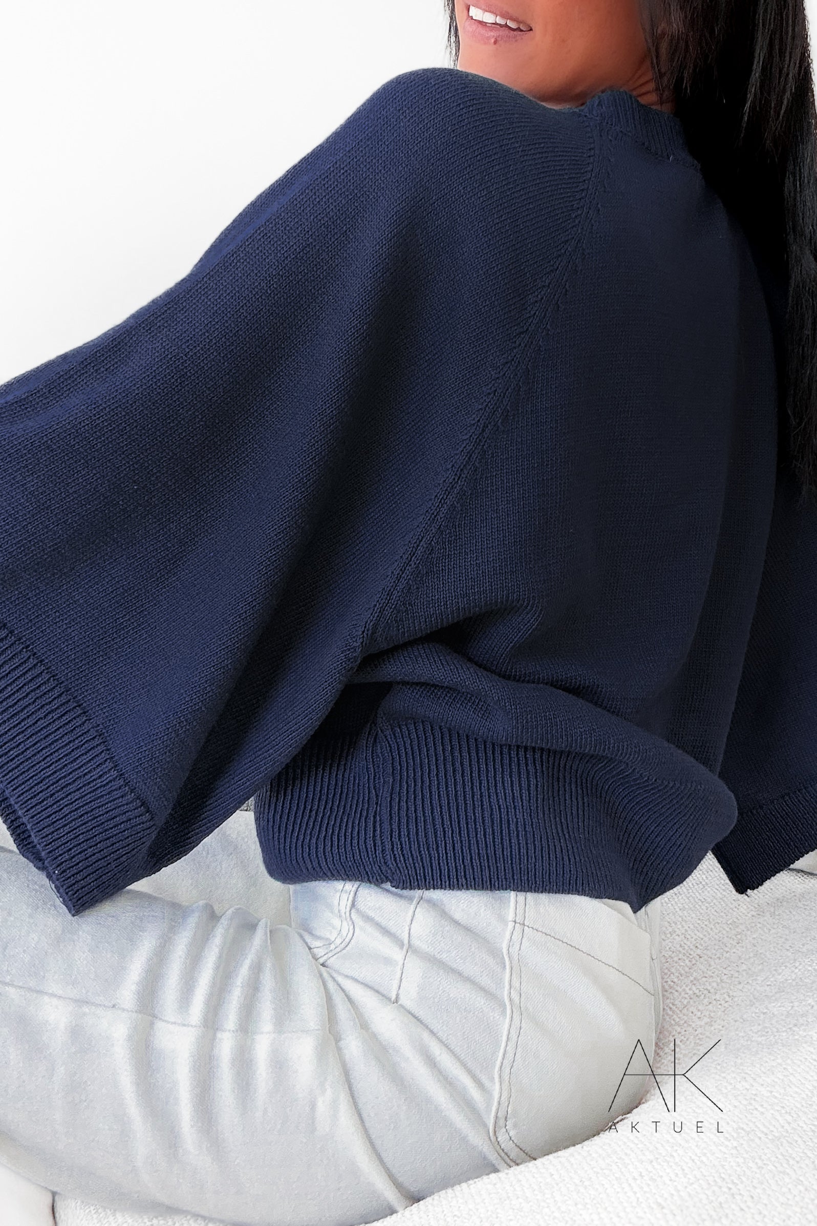 Pull manches 3/4 bleu marine