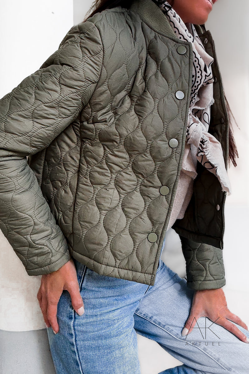 Veste matelassée kaki à col rond
