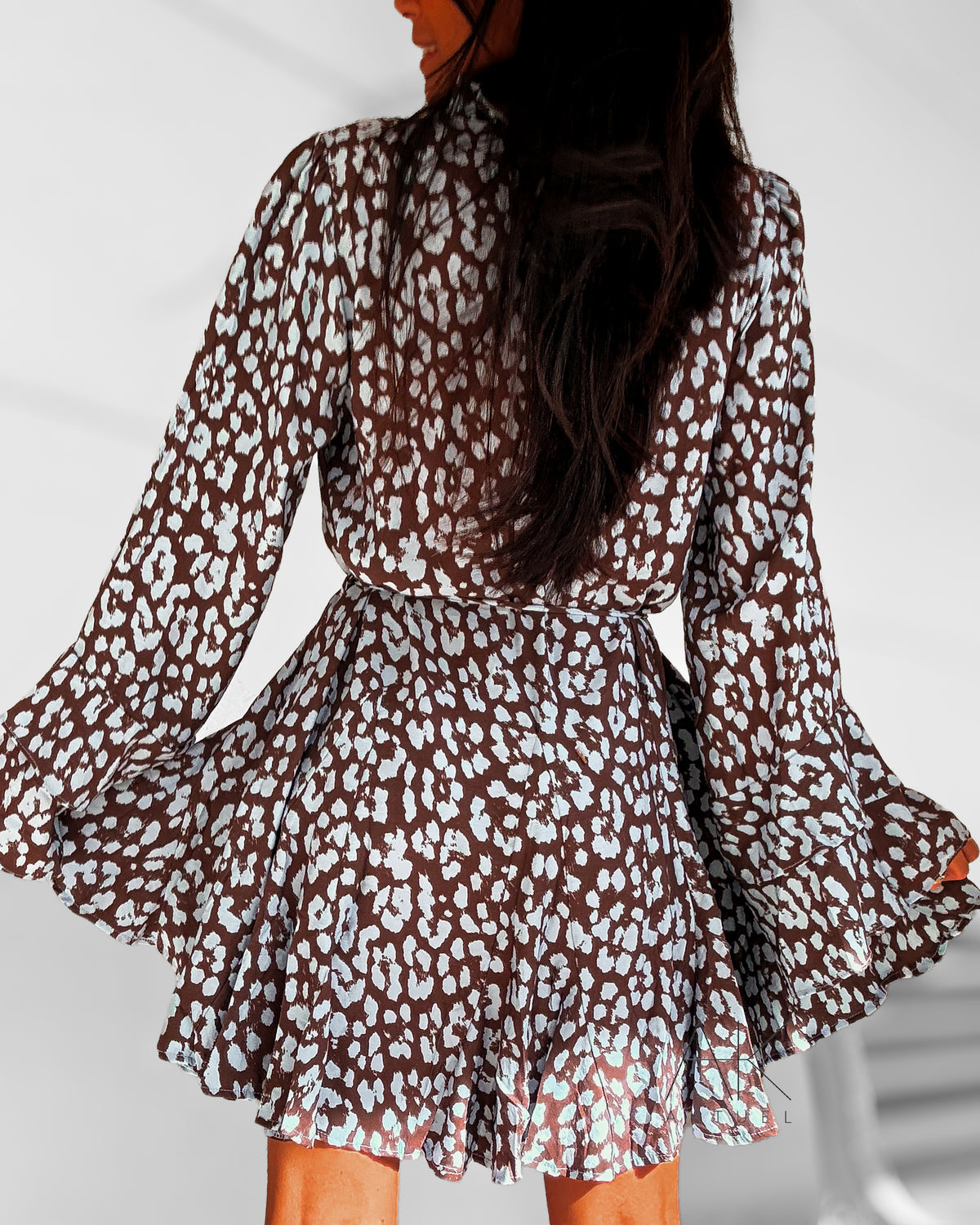 Robe patineuse léopard bleu et marron
