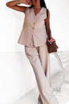 Pantalon beige fluide taille haute