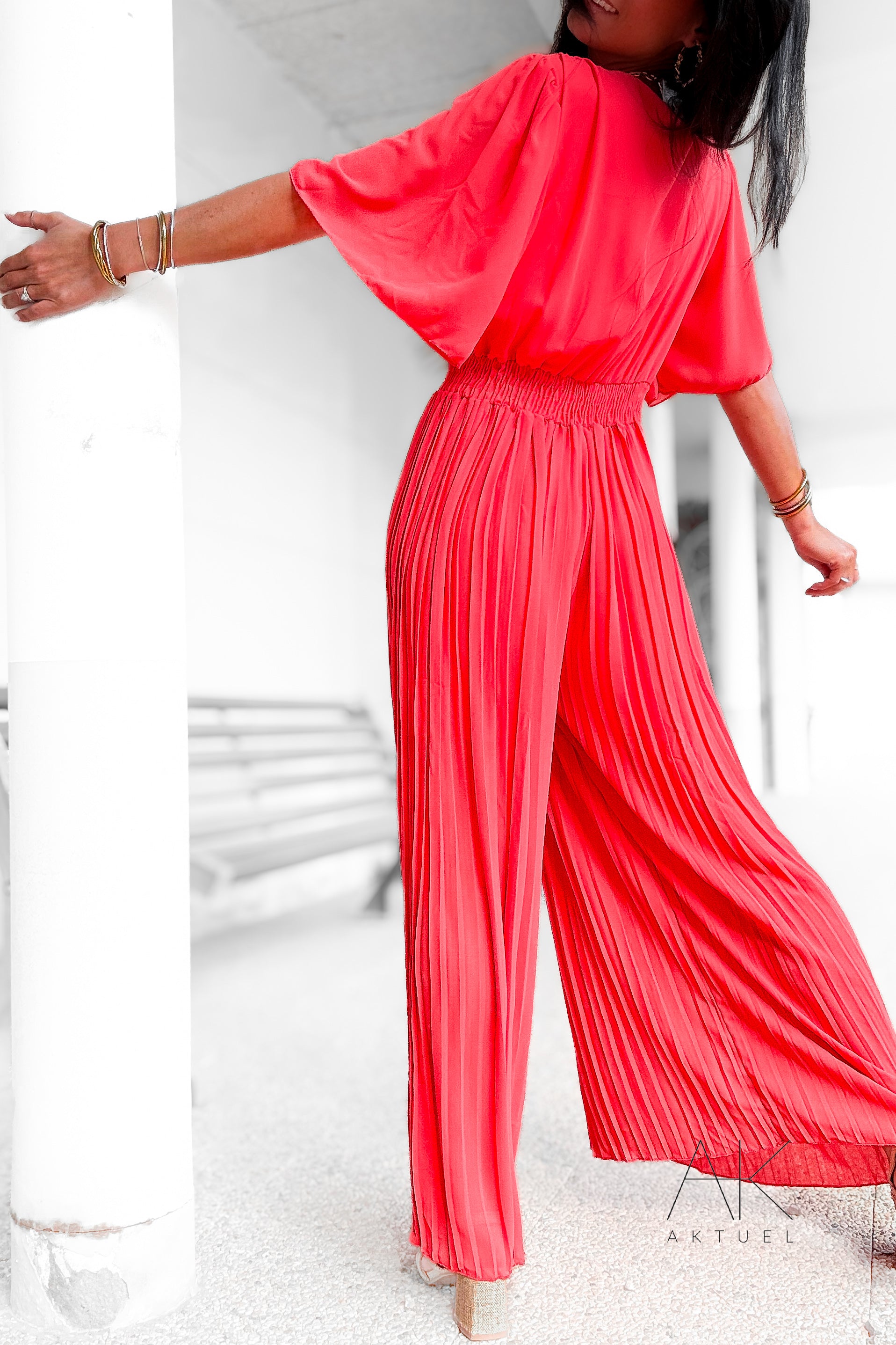 Combinaison pantalon plissée corail