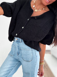 Cardigan en bébé mohair et laine noir à manches courtes