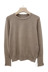 Pull fin col rond taupe