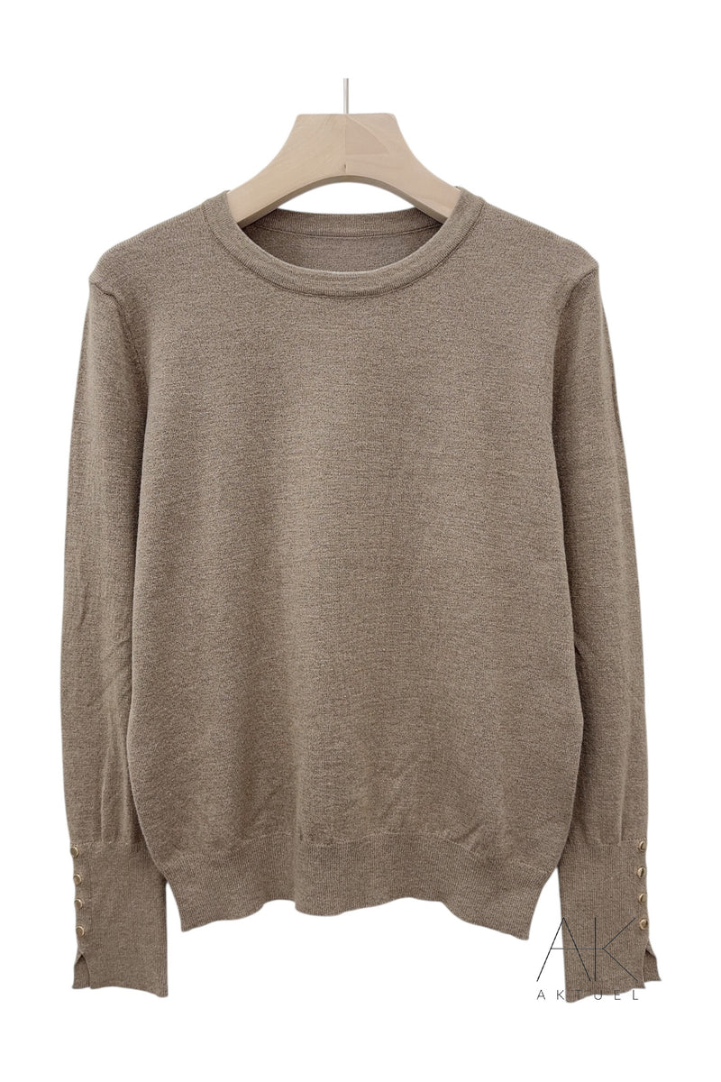 Pull fin col rond taupe