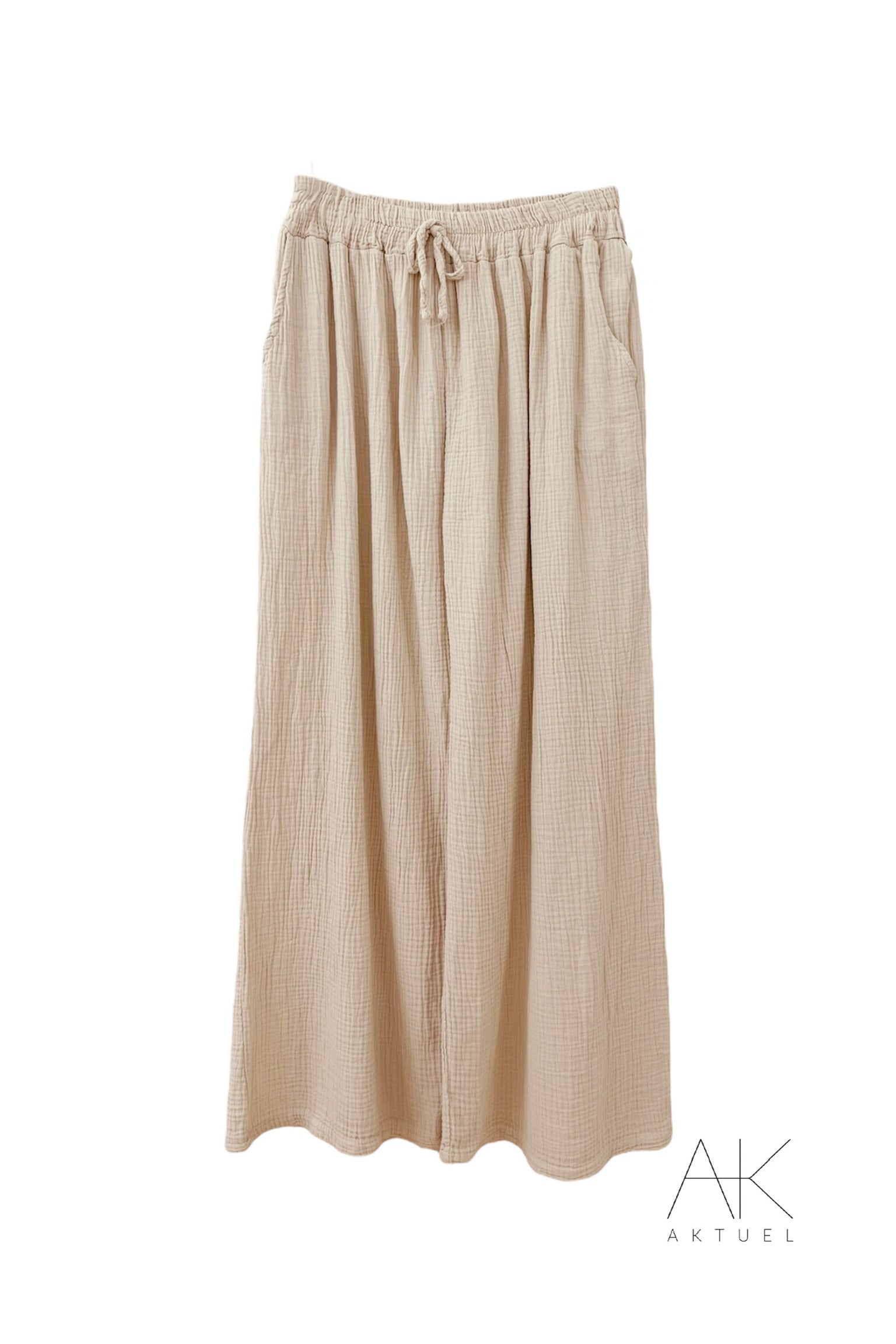Pantalon large en gaze de coton beige