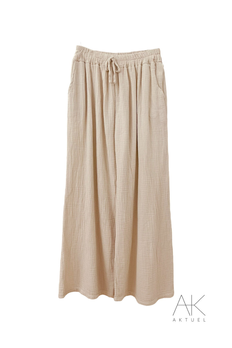 Pantalon large en gaze de coton beige