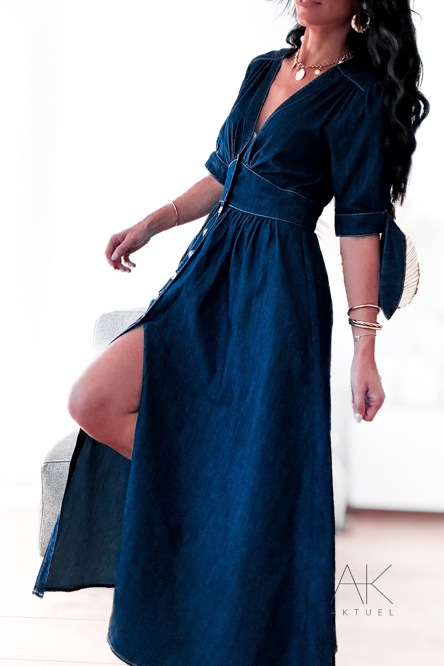 Robe longue en jean brut