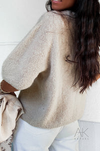 Pull beige alpaga à manches courtes