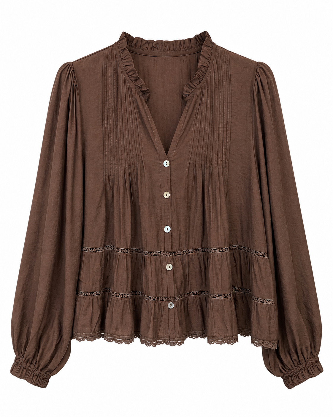 Blouse chocolat romantique à volants