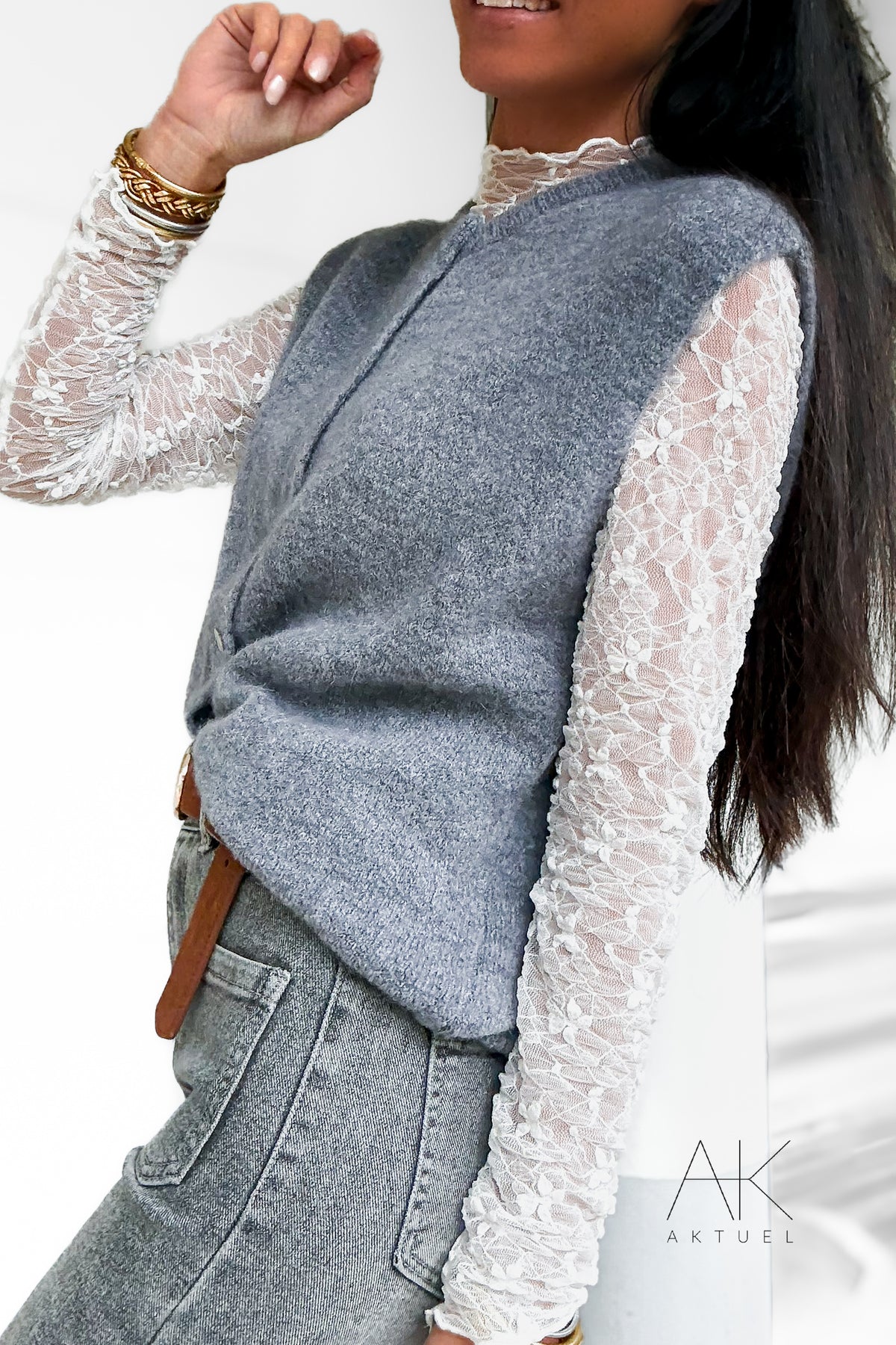 Gilet sans manches en alpaga gris