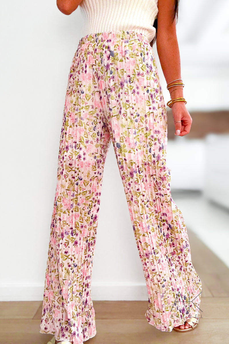 Pantalon plissé fleuri