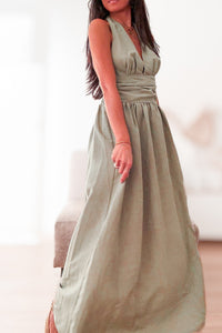 Robe longue dos nu vert sauge
