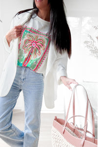 T-shirt blanc imprimé palmier