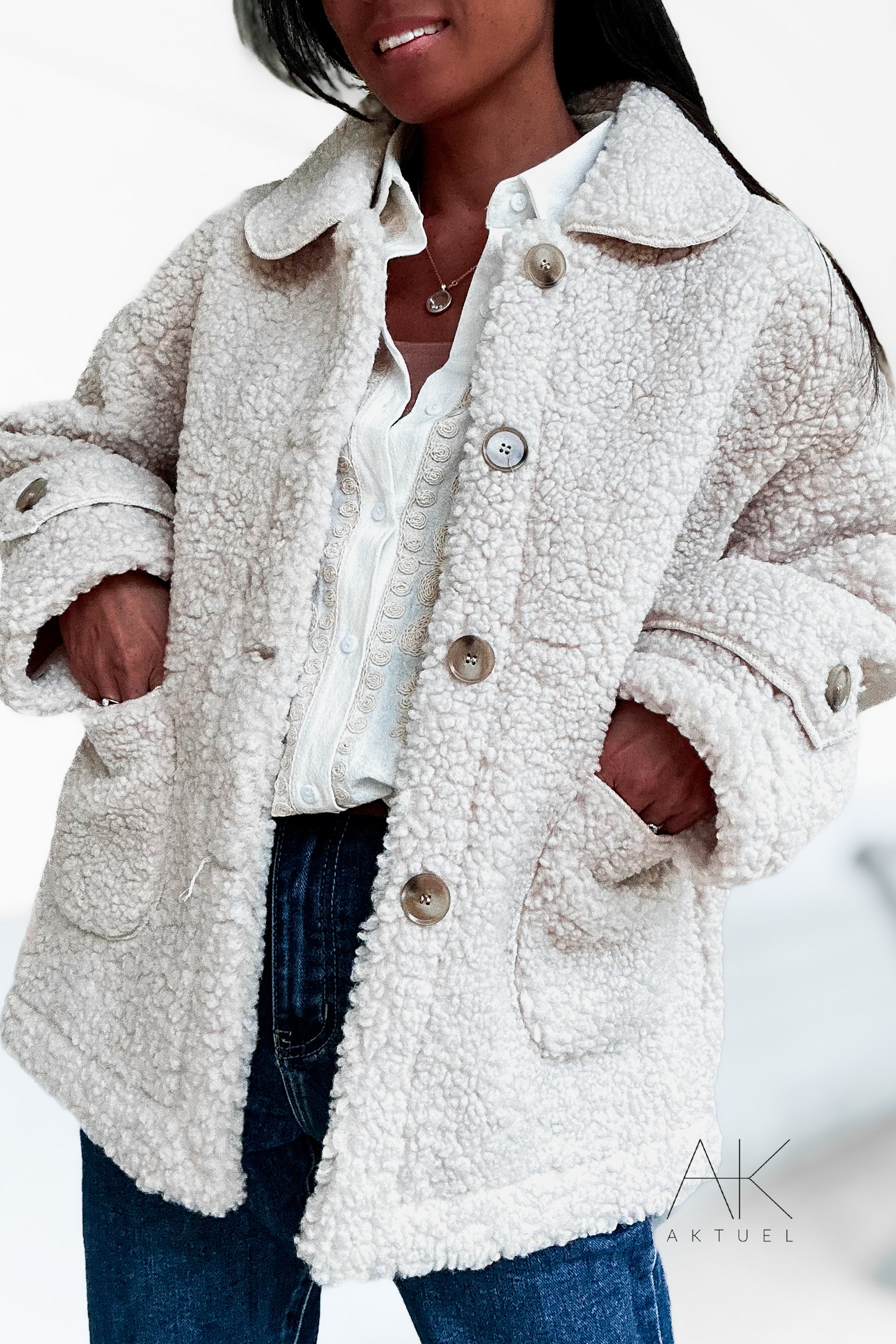 Manteau en Sherpa bouclée beige