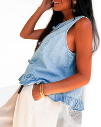 Gilet col volanté denim