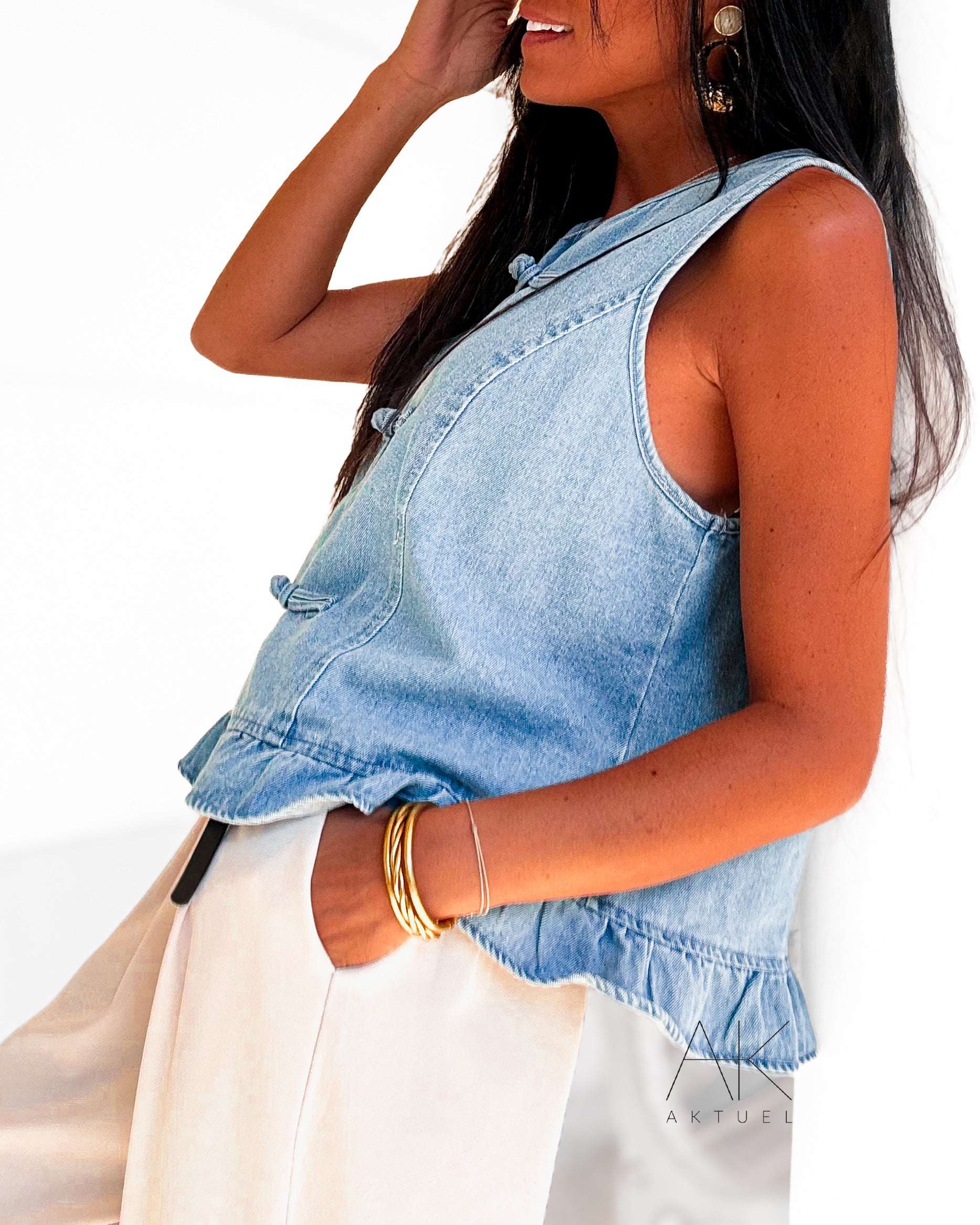 Gilet col volanté denim