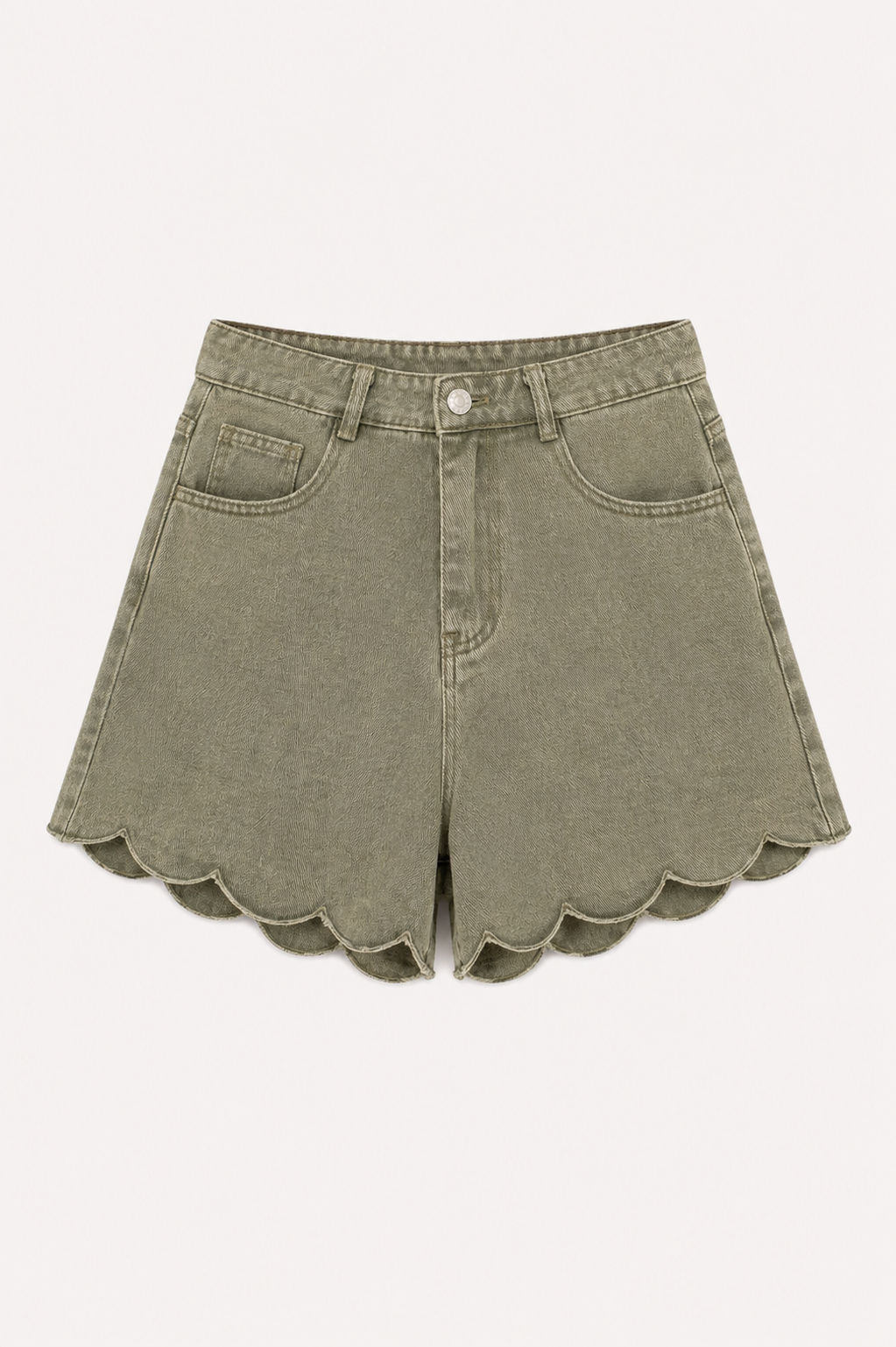 Short en jean kaki finition festonnée