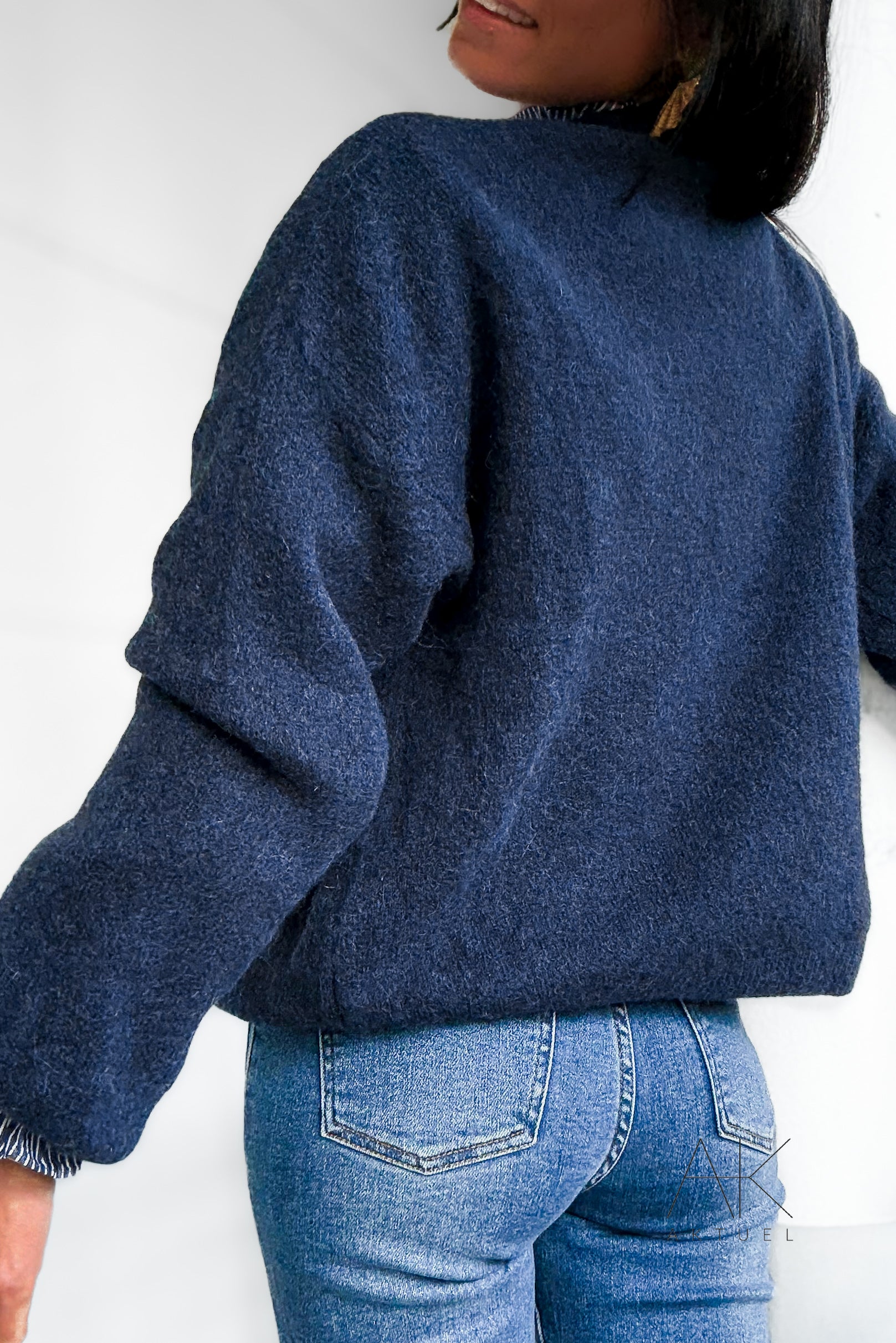 Pull en maille bleu marine baby alpaga col rond